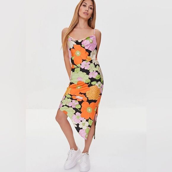 NWOT Forever 21 Floral Retro Asymmetrical Dress Medium - Picture 1 of 6